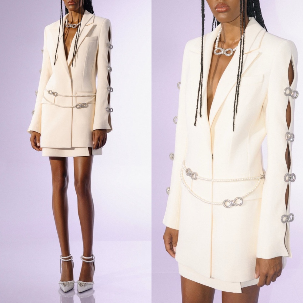 NWT Mach & Mach Bow-Embellished Wool Mini Blazer Dress $1595